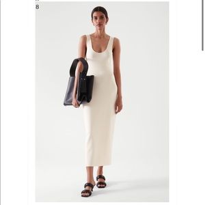 COS knitted midi tube dress in off-white
